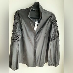 NWT🏷 WHBM LACE POPLIN SHIRT IN BLACK SIZE 8
